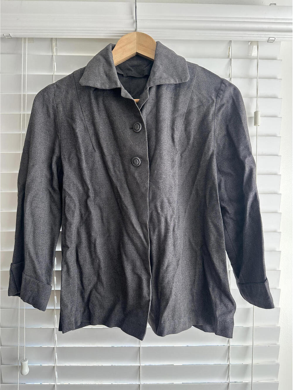 Handmade Vtg Gray Wool Blazer Jacket Button Front Women S/M Dark Academia